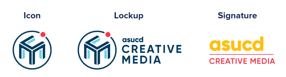 Creative Media Circle Icon on the left, the Creative Media Lockup in the middle, and ASUCD Creative Media Signature to the right