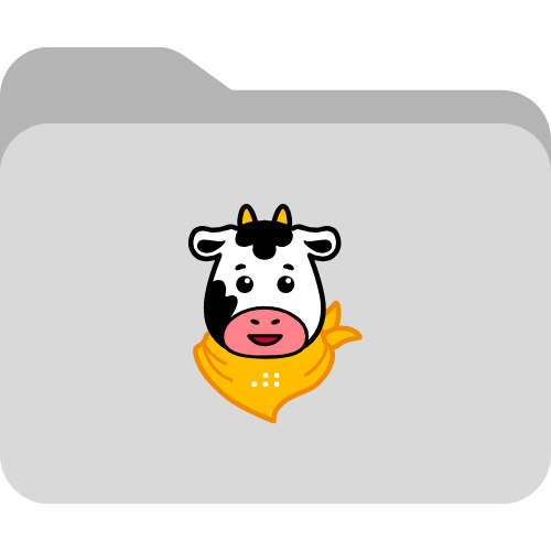 A grey folder with an image of Dottie the Cow's face wearing a gold bandana in the center of the folder