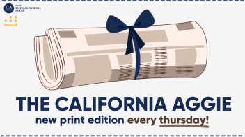 Cartoon of a rolled up CA Aggie Newspaper