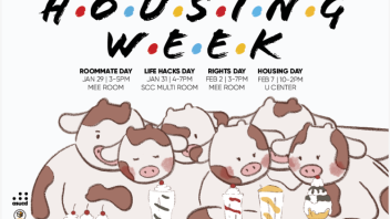 Cartoon cows drinking milkshakes together during "housing week"
