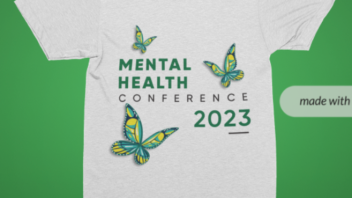 A "Mental Health Conference" t-shirt with butterflies