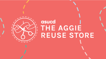 The Aggie Reuse Store Name and Logo on a pink background