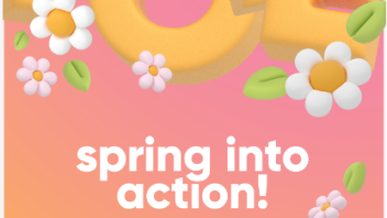 A Vote flyer with 3D letters and flowers in the background