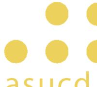 ASUCD Dot Logo in a greenish-gold with a different wordmark font and the edges of the dot logo missing.